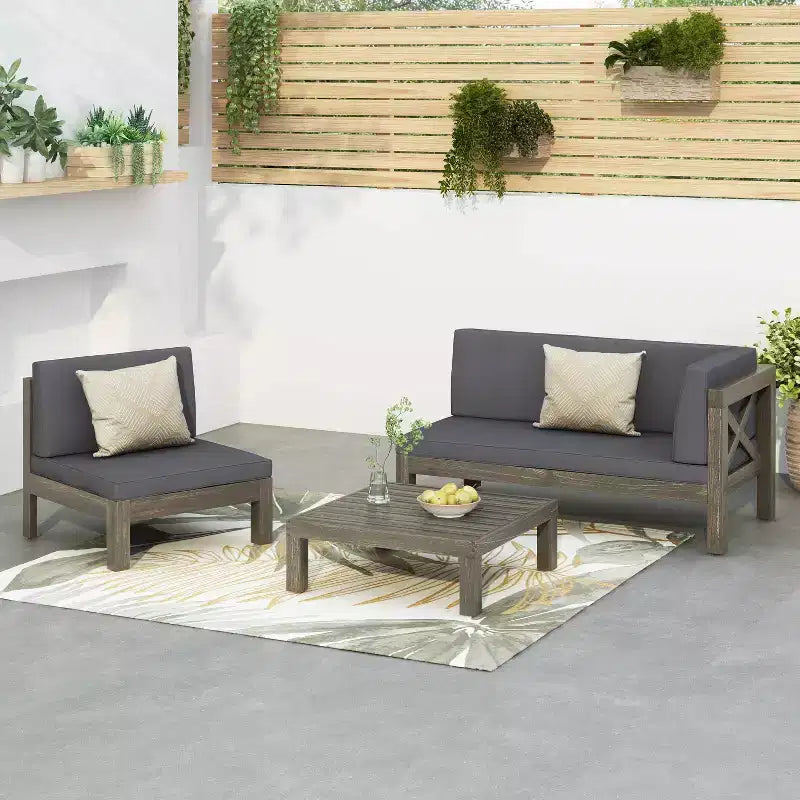 Christopher Knight 3pc Home Brava Outdoor Acacia Wood Conversation Set Gray Finish