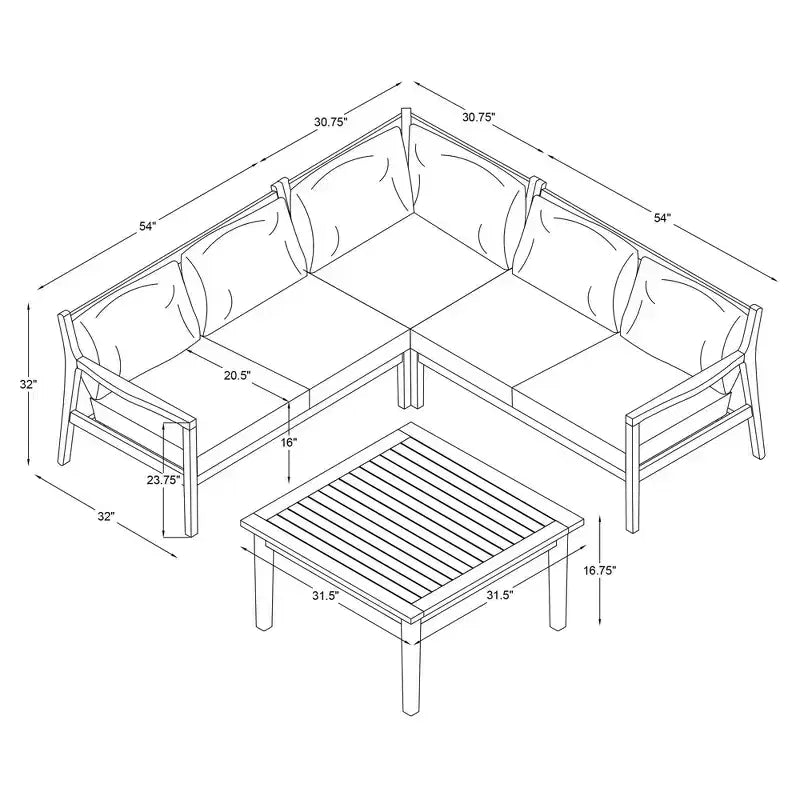 Linon Ensemble sectionnel et table basse 4 pièces Melita Acacia Beige