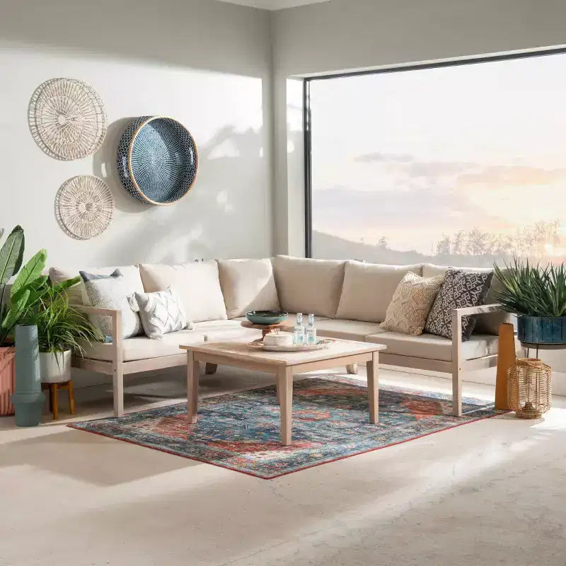 Linon Ensemble sectionnel et table basse 4 pièces Melita Acacia Beige