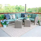 Sectionnel en osier 6 pièces Canton de Leisure Made en tissu bleu spa