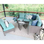 Sectionnel en osier 6 pièces Canton de Leisure Made en tissu bleu spa