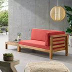 Causeuse à bras droit et table basse d'extérieur Oana en bois d'acacia, lot de 2, teck/rouge - Christopher Knight Home : Salon de jardin rustique avec coussins moelleux