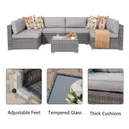 Sunsitt 7pc Rattan Wicker Outdoor Patio Conversation Set Gray