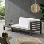 2pk Oana Outdoor Acacia Wood Right Arm Loveseat & Coffee Table with Cushion Gray/White - Christopher Knight Home: Transitional Patio Lounge Set