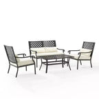 4pc Alistair Outdoor Steel Conversation Set Creme/Matte Black - Crosley: Weather-Resistant Patio Seating with Coffee Table