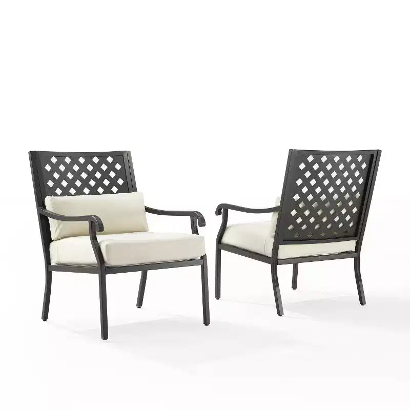 4pc Alistair Outdoor Steel Conversation Set Creme/Matte Black - Crosley: Weather-Resistant Patio Seating with Coffee Table