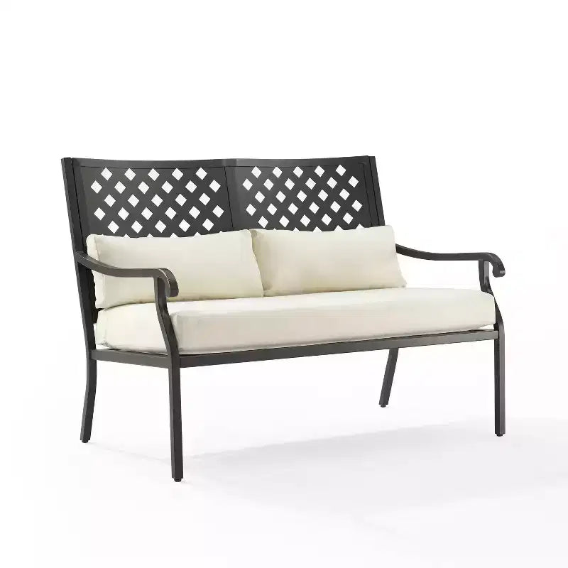 4pc Alistair Outdoor Steel Conversation Set Creme/Matte Black - Crosley: Weather-Resistant Patio Seating with Coffee Table