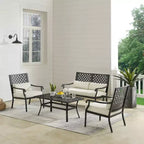 4pc Alistair Outdoor Steel Conversation Set Creme/Matte Black - Crosley: Weather-Resistant Patio Seating with Coffee Table