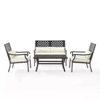 4pc Alistair Outdoor Steel Conversation Set Creme/Matte Black - Crosley: Weather-Resistant Patio Seating with Coffee Table