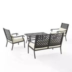 4pc Alistair Outdoor Steel Conversation Set Creme/Matte Black - Crosley: Weather-Resistant Patio Seating with Coffee Table