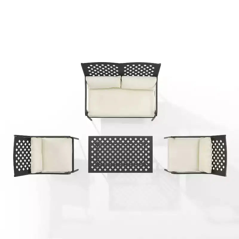 4pc Alistair Outdoor Steel Conversation Set Creme/Matte Black - Crosley: Weather-Resistant Patio Seating with Coffee Table