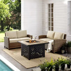 Crosley 3pc Bradenton Steel Outdoor Patio Fire Pit Furniture Set with Two Loveseats Tan/Brown