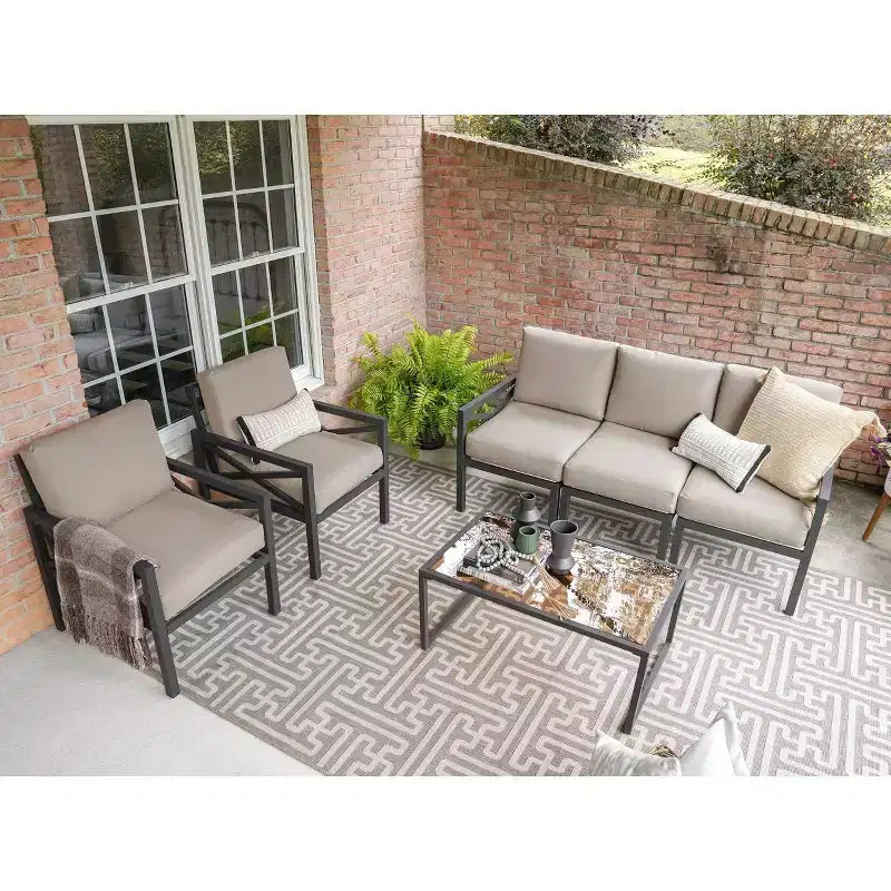 Leisure Made Blakely 6pc Aluminum Seating in Tan Fabric