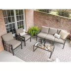 Leisure Made Blakely 6pc Aluminum Seating in Tan Fabric