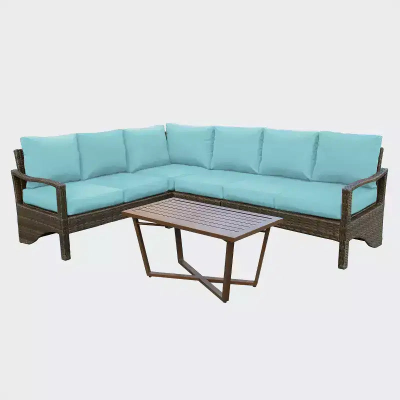 Leisure Made Augusta 5pc Wicker Sectional in Spa Blue Fabric