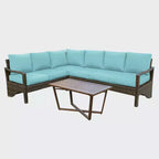 Leisure Made Augusta 5pc Wicker Sectional in Spa Blue Fabric