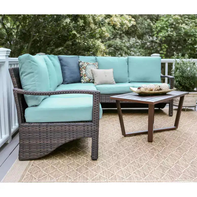 Leisure Made Augusta 5pc Wicker Sectional in Spa Blue Fabric