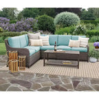 Leisure Made Canapé d'angle en osier 5 pièces Mitchell avec tissu bleu pâle