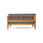4pc Aston Outdoor Mid-Century Modern Acacia Wood Sectional Set with Cushions Teak/Dark Gray - Christopher Knight Home
