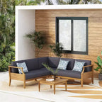 4pc Aston Outdoor Mid-Century Modern Acacia Wood Sectional Set with Cushions Teak/Dark Gray - Christopher Knight Home