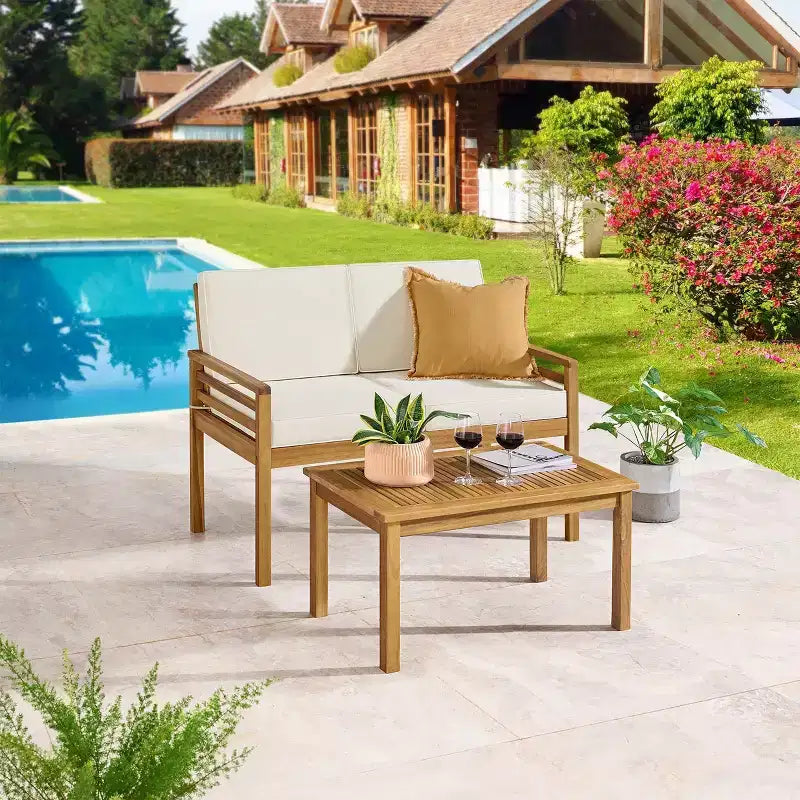 Alaterre Furniture 2pc Okemo Outdoor Patio Weather-Resistant Couch with Cushions & Coffee Table