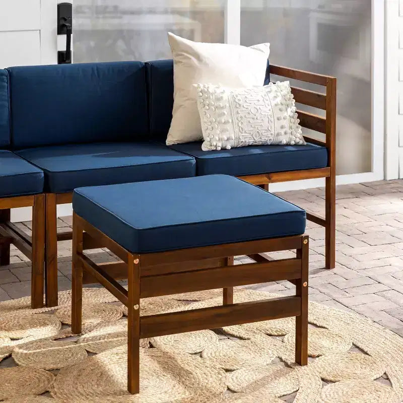 4pc Modular Acacia Wood Patio Sectional with Ottoman - Dark Brown/Navy - Saracina Home: Weather-Resistant, Removable Cushions