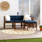 4pc Modular Acacia Wood Patio Sectional with Ottoman - Dark Brown/Navy - Saracina Home: Weather-Resistant, Removable Cushions