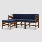 4pc Modular Acacia Wood Patio Sectional with Ottoman - Dark Brown/Navy - Saracina Home: Weather-Resistant, Removable Cushions