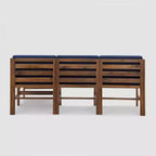 4pc Modular Acacia Wood Patio Sectional with Ottoman - Dark Brown/Navy - Saracina Home: Weather-Resistant, Removable Cushions