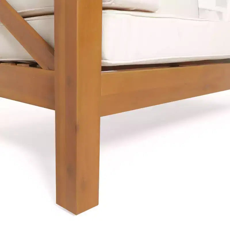 Causeuse à bras gauche et table basse en bois d'acacia d'extérieur Brava 2 pièces avec coussin teck/beige – Christopher Knight Home : Charme rustique, durabilité moderne