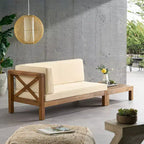 Causeuse à bras gauche et table basse en bois d'acacia d'extérieur Brava 2 pièces avec coussin teck/beige – Christopher Knight Home : Charme rustique, durabilité moderne