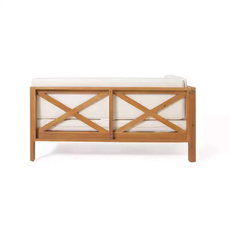 Causeuse à bras gauche et table basse en bois d'acacia d'extérieur Brava 2 pièces avec coussin teck/beige – Christopher Knight Home : Charme rustique, durabilité moderne