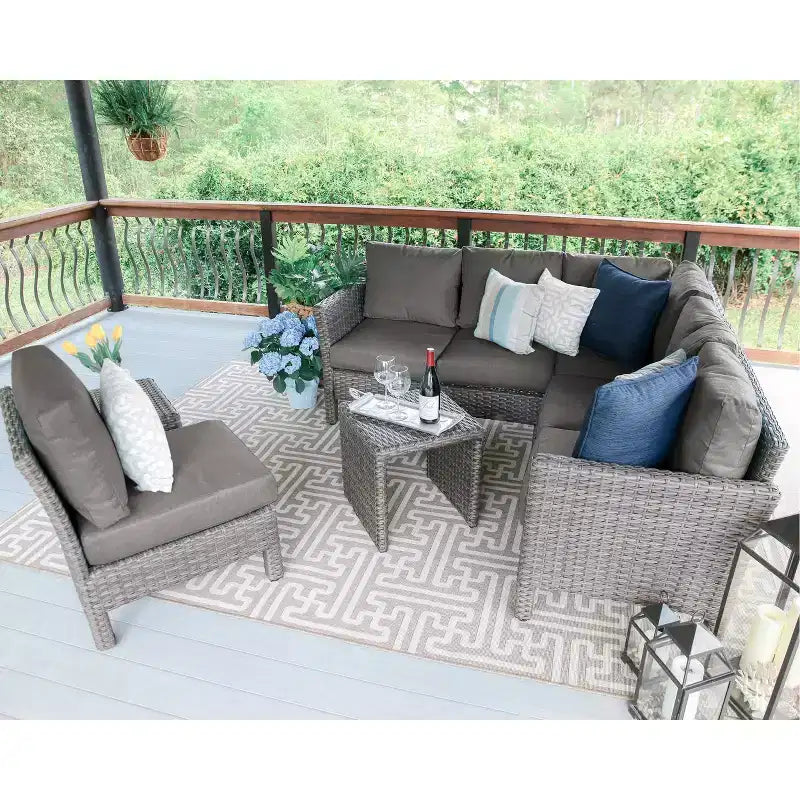 Sectionnel en osier 6 pièces Leisure Made Canton en tissu gris