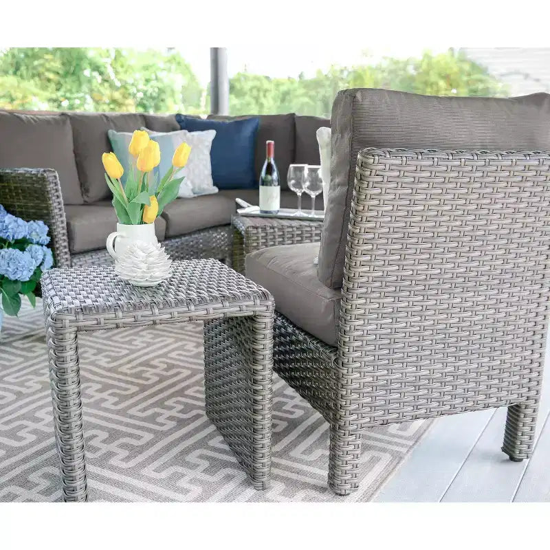 Sectionnel en osier 6 pièces Leisure Made Canton en tissu gris