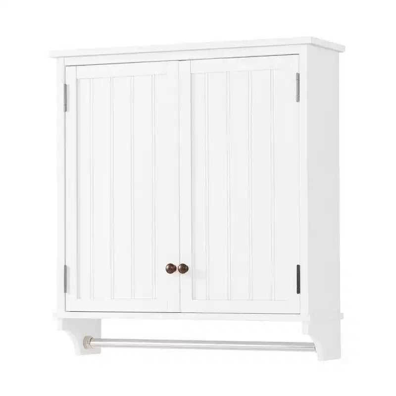 Dover Wall Mounted Bathroom Storage Cabinet with Two Doors and Towel Rod White - Alaterre Furniture