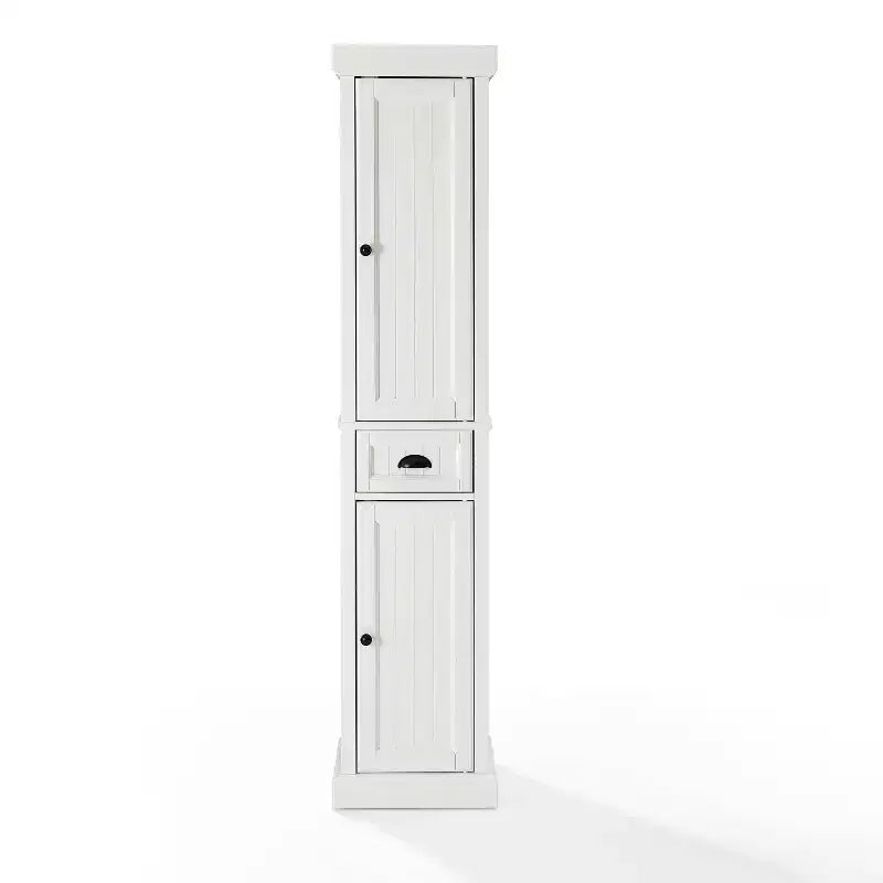 Seaside Tall Linen Cabinet White - Crosley: Freestanding MDF Storage, 2 Doors, 1 Drawer, 6 Shelves, Coastal Style