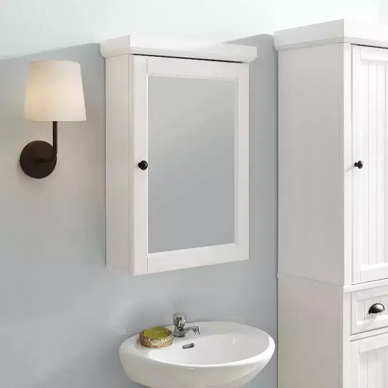 Seaside Tall Linen Cabinet White - Crosley: Freestanding MDF Storage, 2 Doors, 1 Drawer, 6 Shelves, Coastal Style