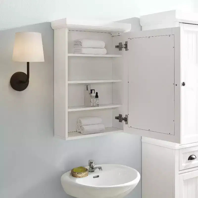 Seaside Tall Linen Cabinet White - Crosley: Freestanding MDF Storage, 2 Doors, 1 Drawer, 6 Shelves, Coastal Style