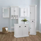 Seaside Tall Linen Cabinet White - Crosley: Freestanding MDF Storage, 2 Doors, 1 Drawer, 6 Shelves, Coastal Style