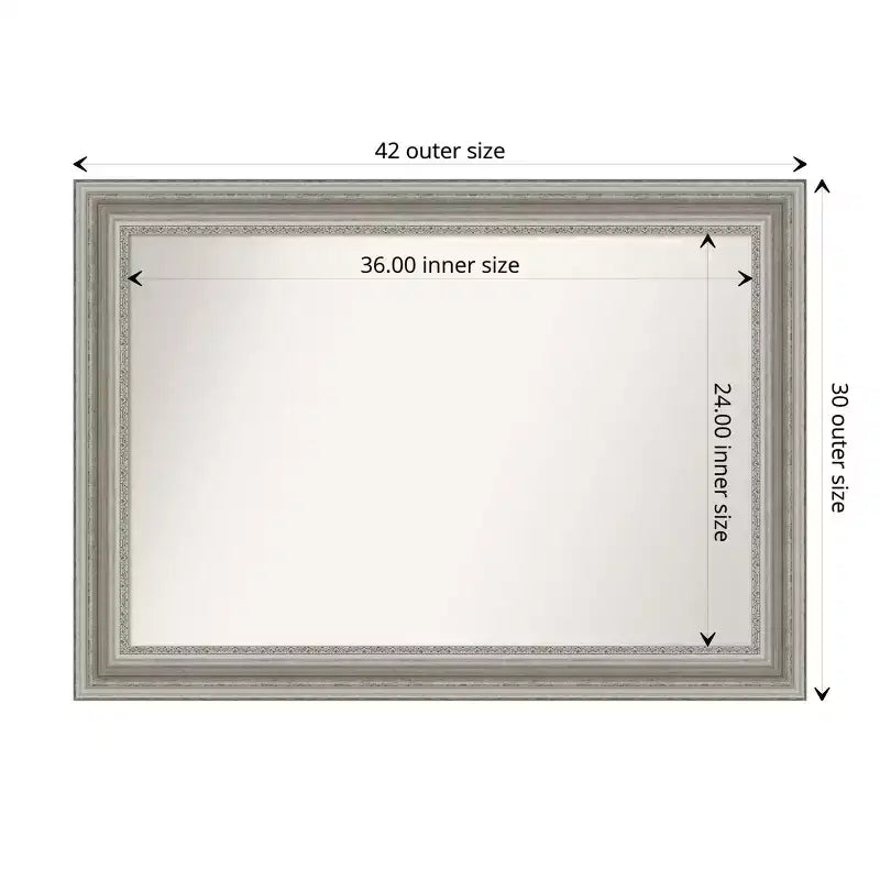 42" x 30" Non-Beveled Parlor Bathroom Wall Mirror Silver - Amanti Art: Modern Rectangle, Polystyrene Frame