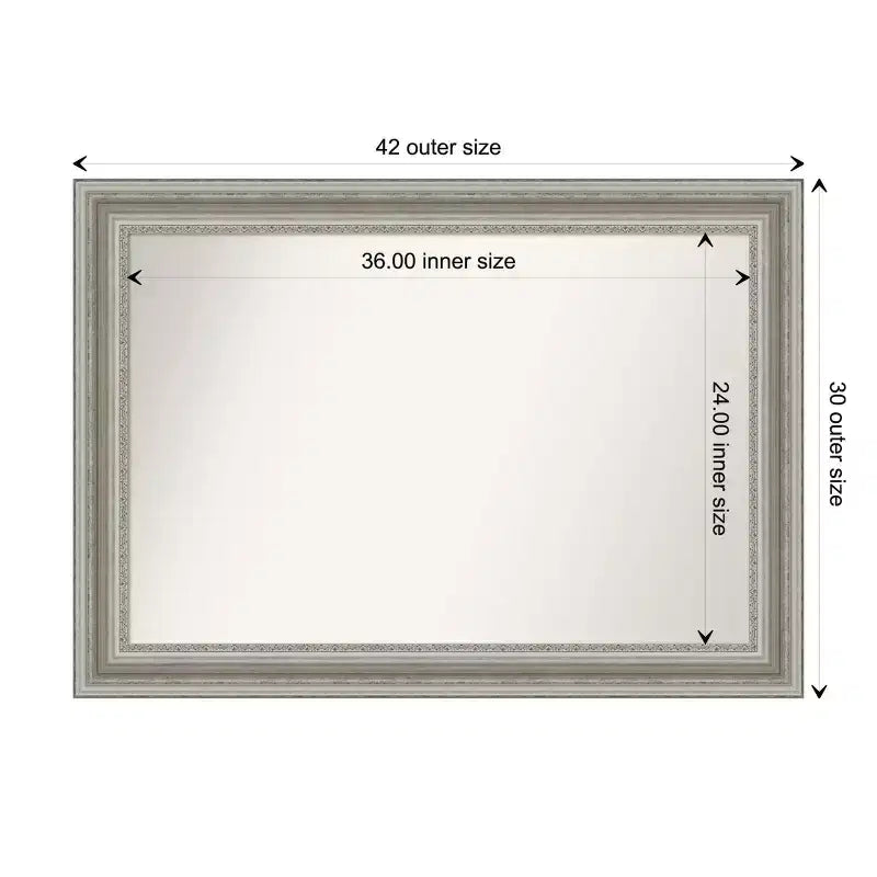42" x 30" Non-Beveled Parlor Bathroom Wall Mirror Silver - Amanti Art: Modern Rectangle, Polystyrene Frame