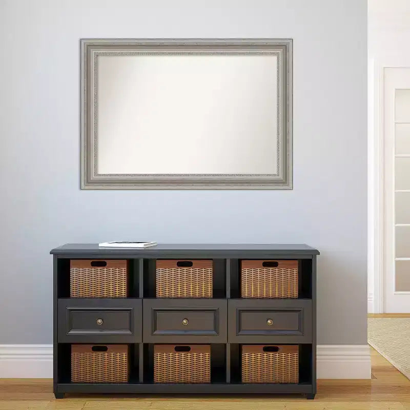 42" x 30" Non-Beveled Parlor Bathroom Wall Mirror Silver - Amanti Art: Modern Rectangle, Polystyrene Frame