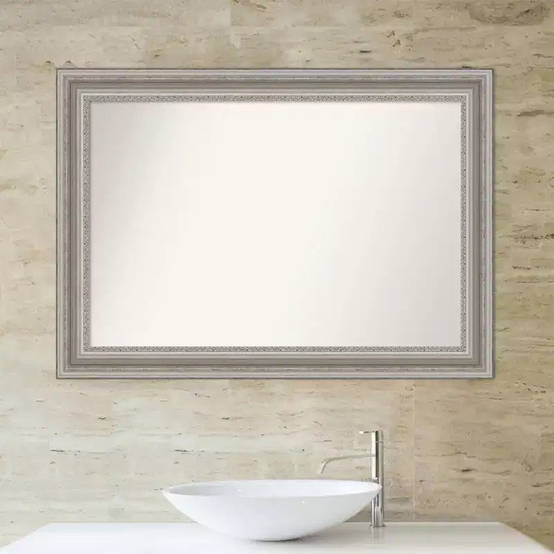 42" x 30" Non-Beveled Parlor Bathroom Wall Mirror Silver - Amanti Art: Modern Rectangle, Polystyrene Frame