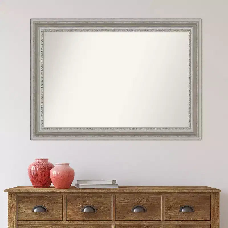 42" x 30" Non-Beveled Parlor Bathroom Wall Mirror Silver - Amanti Art: Modern Rectangle, Polystyrene Frame