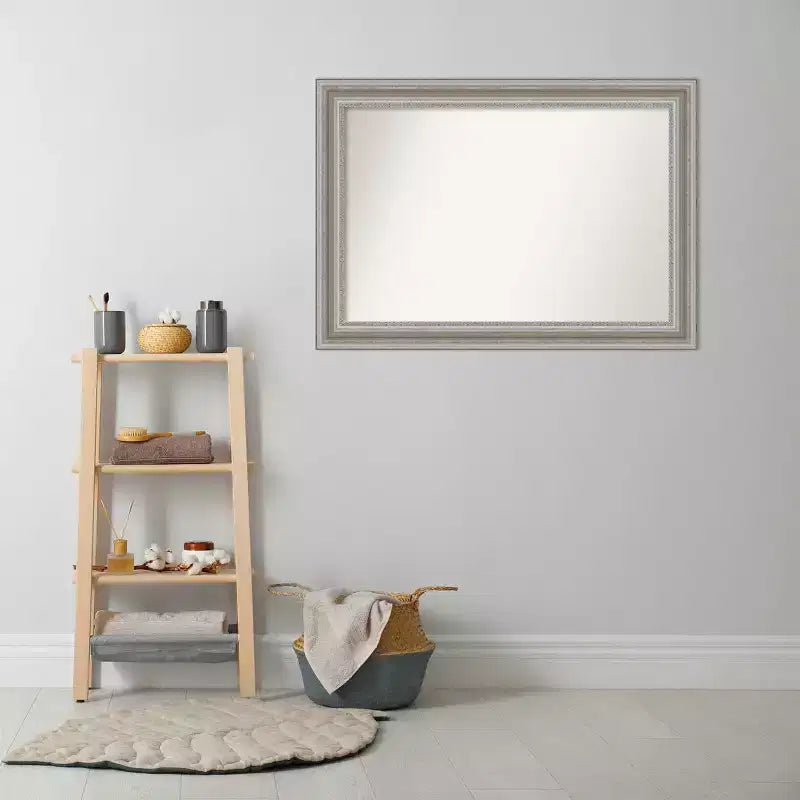 42" x 30" Non-Beveled Parlor Bathroom Wall Mirror Silver - Amanti Art: Modern Rectangle, Polystyrene Frame