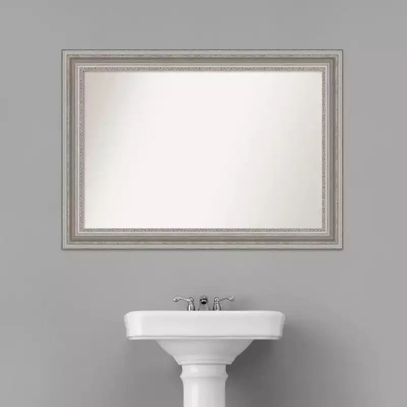 42" x 30" Non-Beveled Parlor Bathroom Wall Mirror Silver - Amanti Art: Modern Rectangle, Polystyrene Frame