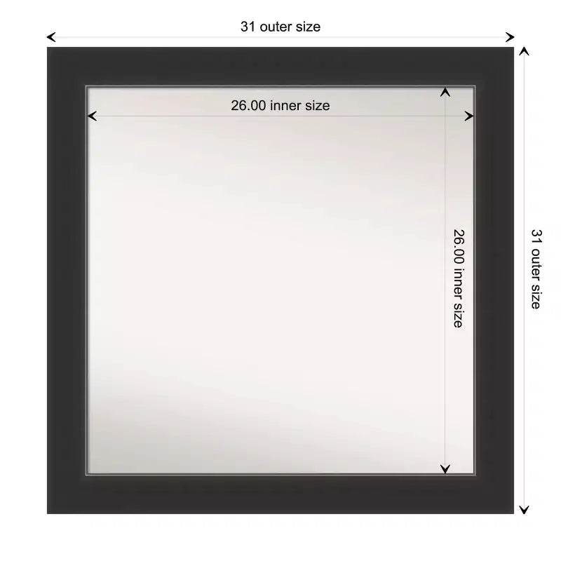 Miroir mural de salle de bain en bois Corvino sans biseau, 31" x 31", noir - Amanti Art : Carré moderne, à fixer au mur, cadre en bois