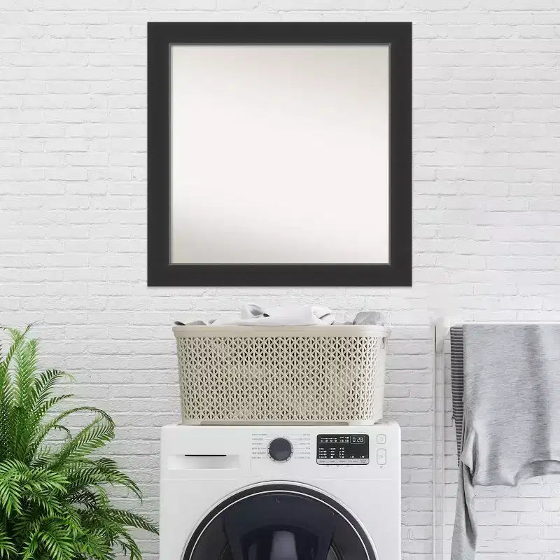 Miroir mural de salle de bain en bois Corvino sans biseau, 31" x 31", noir - Amanti Art : Carré moderne, à fixer au mur, cadre en bois