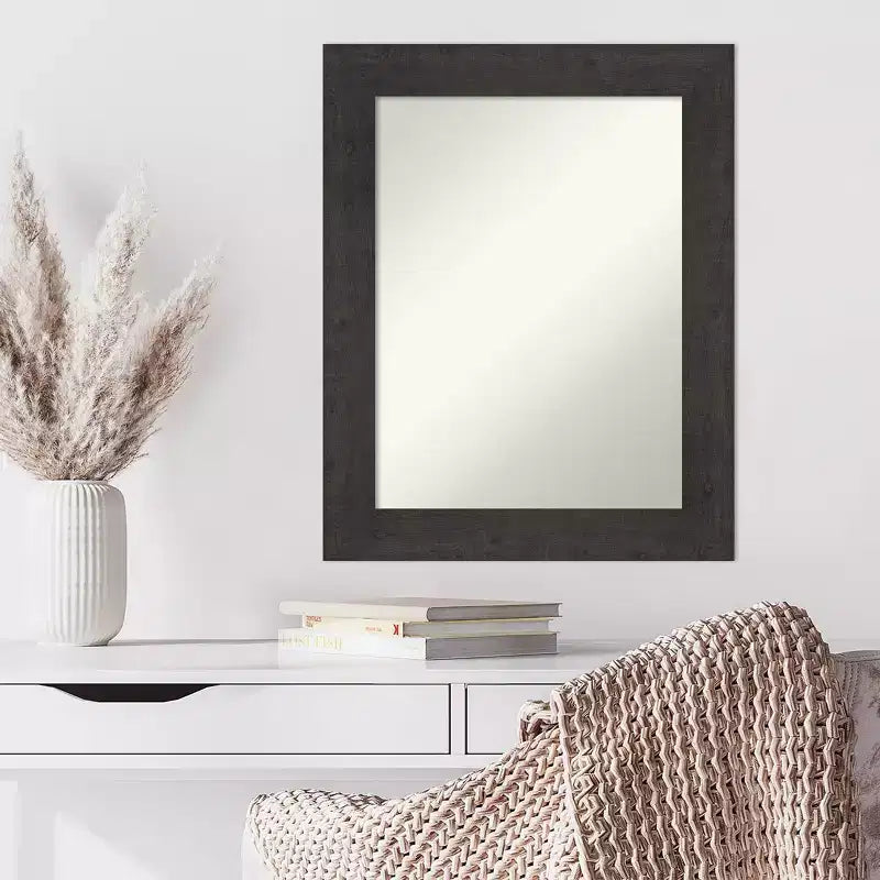 24" x 30" Non-Beveled Rustic Plank Espresso Wall Mirror - Amanti Art: Rectangle, Polystyrene Frame, Wall Mounted