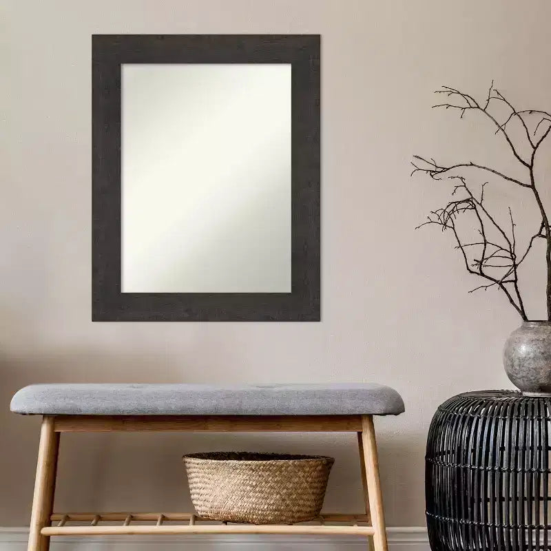 24" x 30" Non-Beveled Rustic Plank Espresso Wall Mirror - Amanti Art: Rectangle, Polystyrene Frame, Wall Mounted